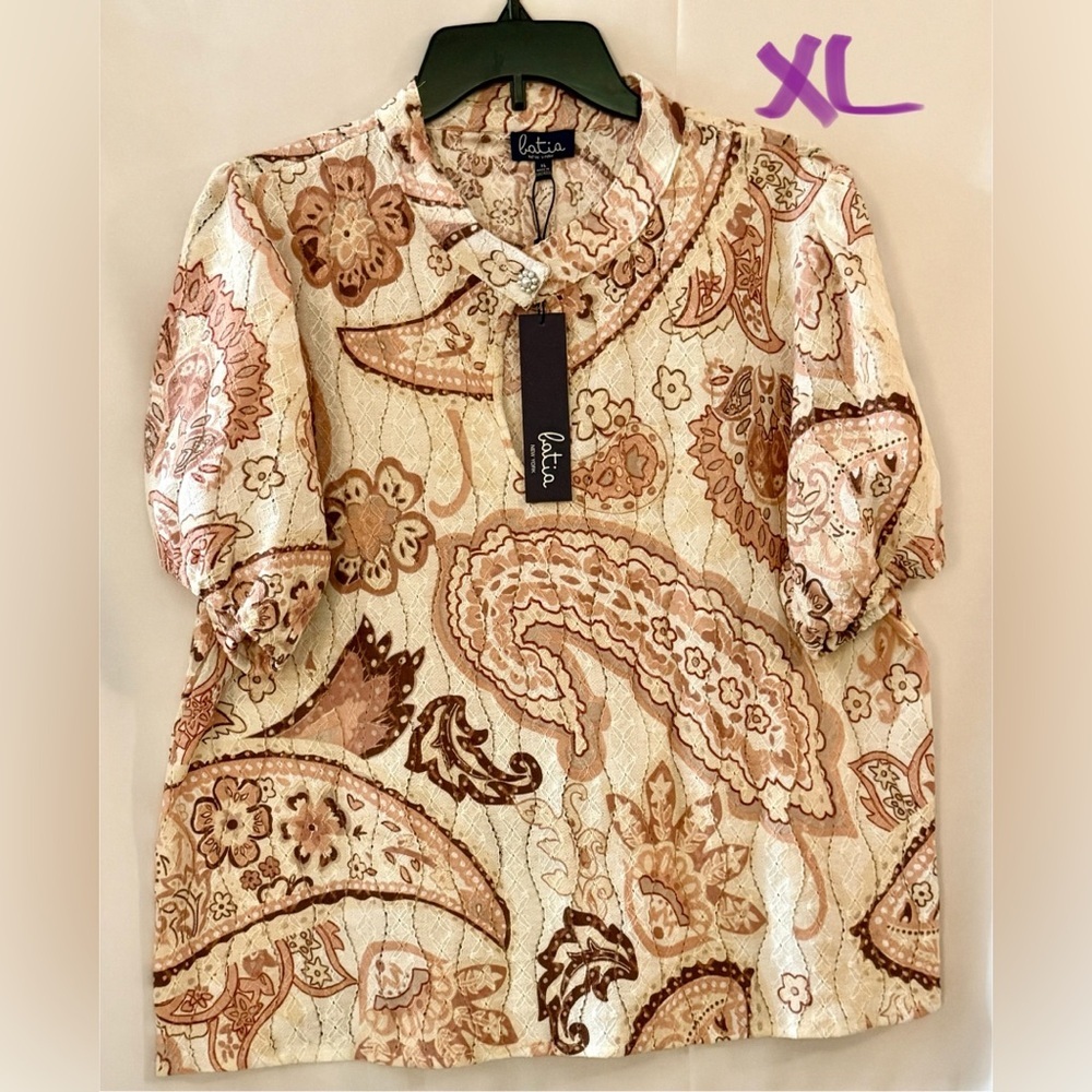 Women's Paisley Blouse - Beige and Brown